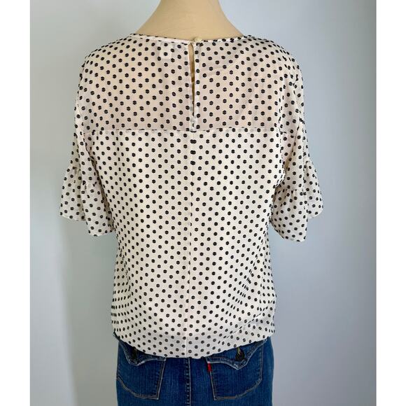 Vintage J crew off white and black dot women's woven short sleeve blouse - Picture 4 of 6